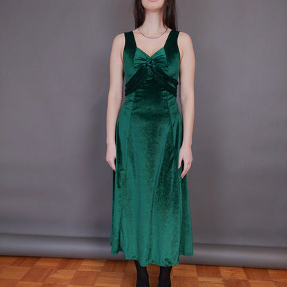 VIN-DR-32955 Vintage φόρεμα βελουτέ πράσινο S-M