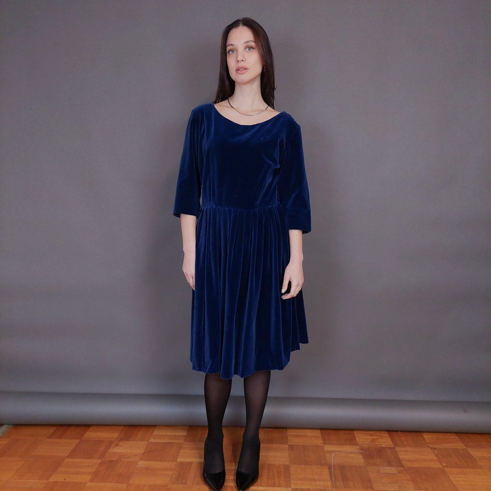 VIN-DR-32950 Vintage φόρεμα μπλε βελουτέ L-XL