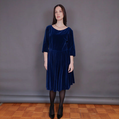 VIN-DR-32950 Vintage φόρεμα μπλε βελουτέ L-XL
