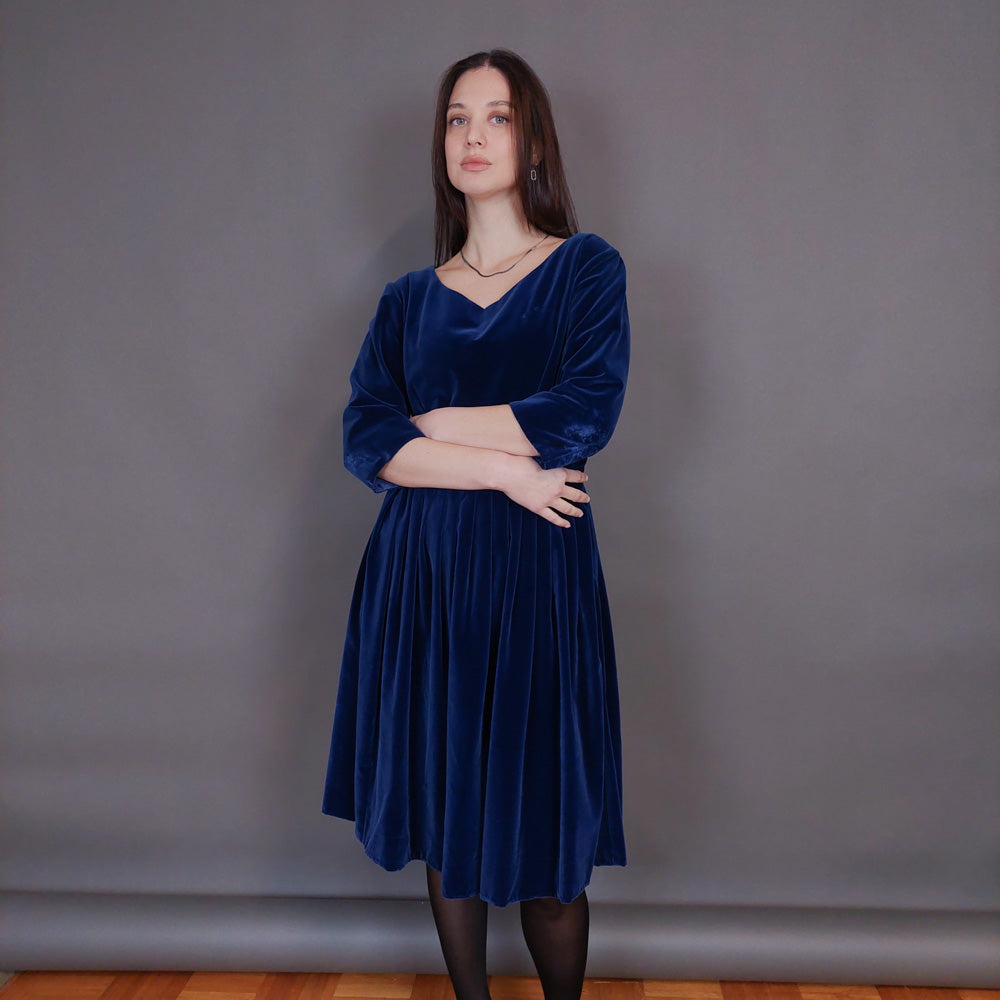 VIN-DR-32950 Vintage φόρεμα μπλε βελουτέ L-XL