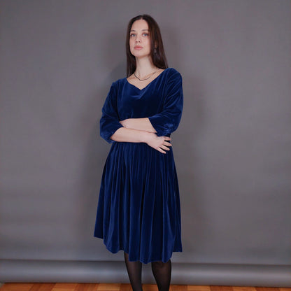 VIN-DR-32950 Vintage φόρεμα μπλε βελουτέ L-XL