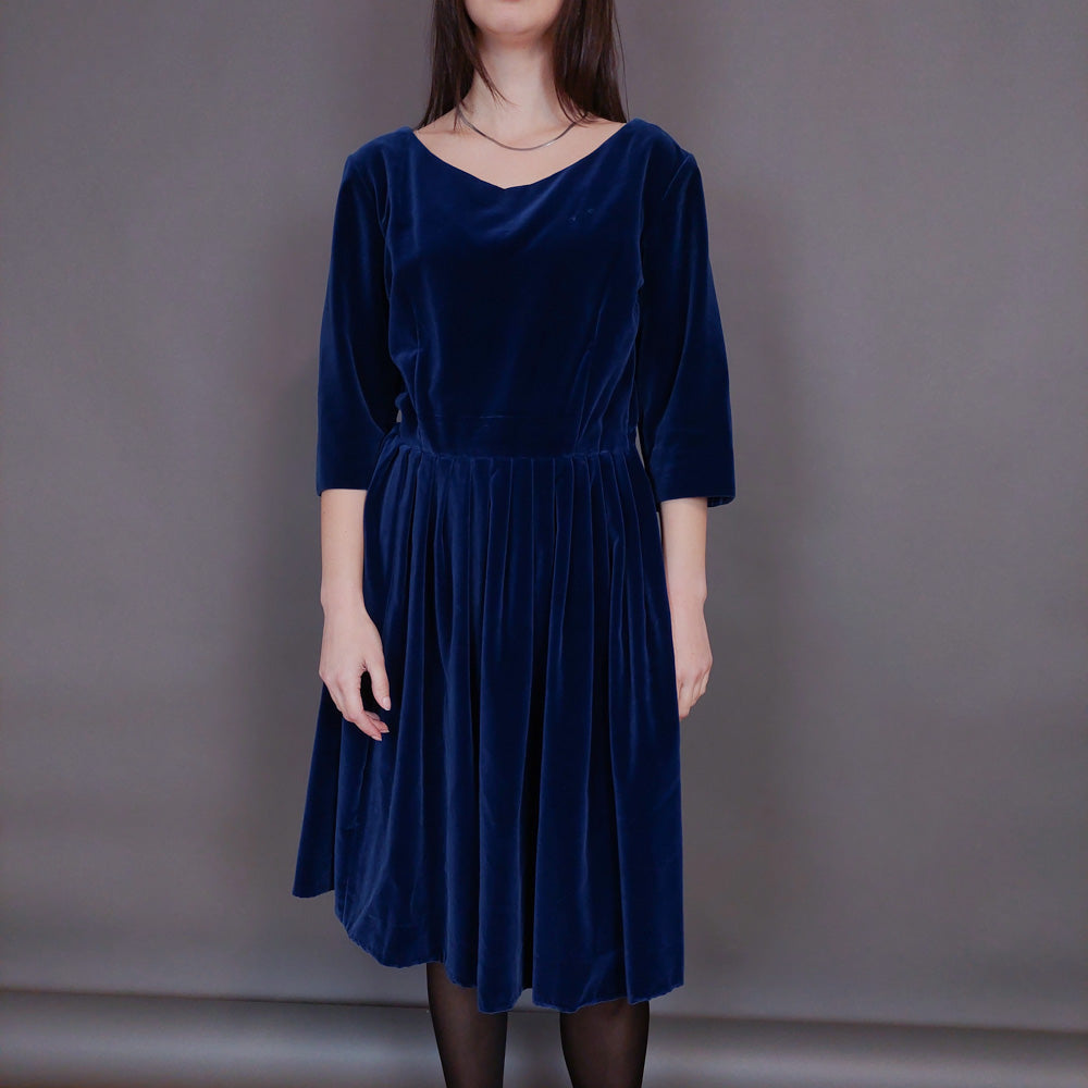 VIN-DR-32950 Vintage φόρεμα μπλε βελουτέ L-XL