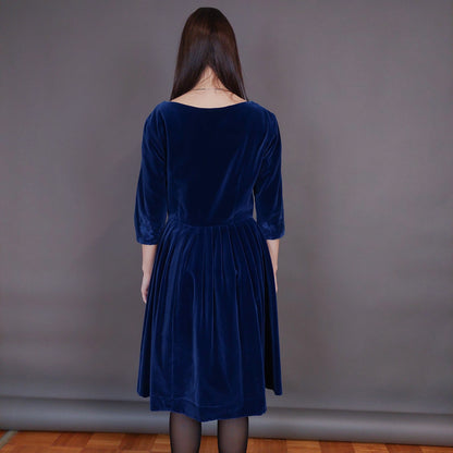 VIN-DR-32950 Vintage φόρεμα μπλε βελουτέ L-XL