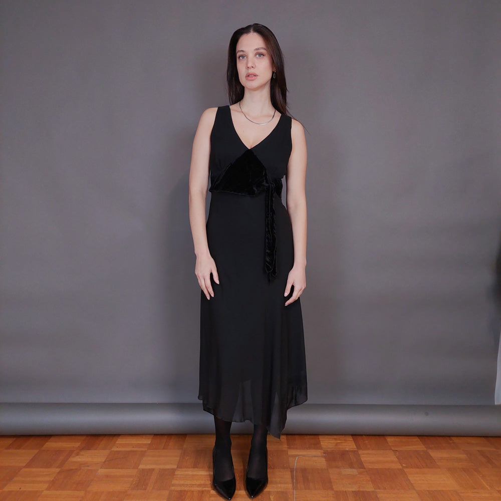 VIN-DR-32949 Vintage φόρεμα μαύρο με βελουτέ λεπτομέρεια S-M