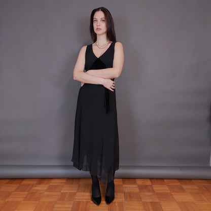 VIN-DR-32949 Vintage φόρεμα μαύρο με βελουτέ λεπτομέρεια S-M