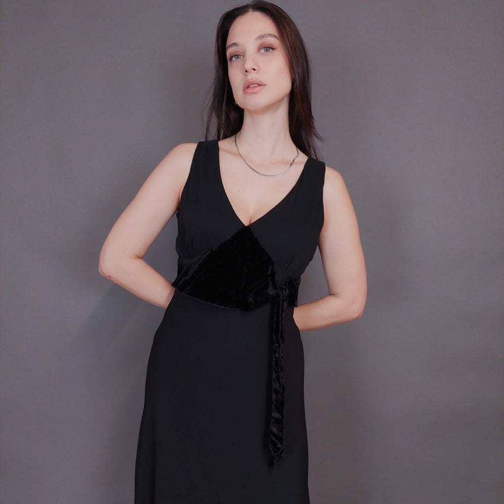 VIN-DR-32949 Vintage φόρεμα μαύρο με βελουτέ λεπτομέρεια S-M