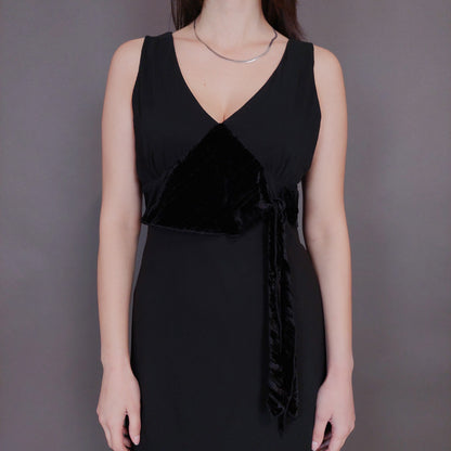 VIN-DR-32949 Vintage φόρεμα μαύρο με βελουτέ λεπτομέρεια S-M