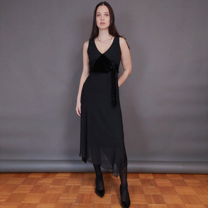 VIN-DR-32949 Vintage φόρεμα μαύρο με βελουτέ λεπτομέρεια S-M