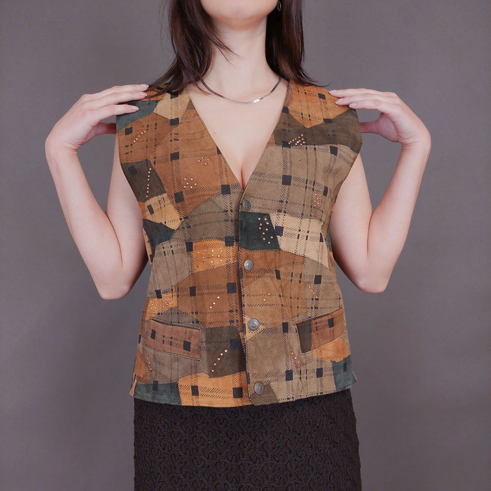 VIN-OUTW-32947 Vintage γιλέκο γυναικείο δερμάτινο σουέντ Μ