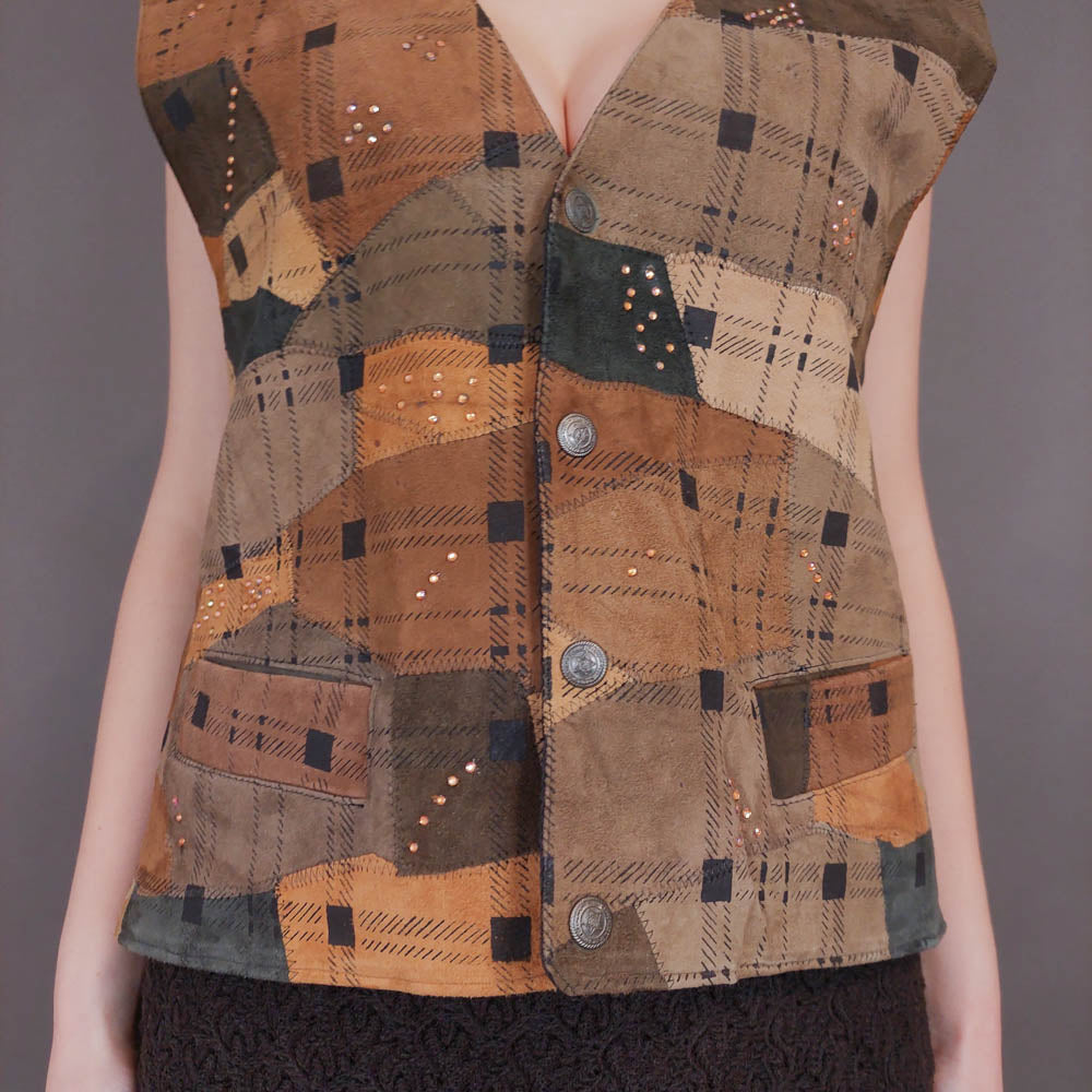 VIN-OUTW-32947 Vintage γιλέκο γυναικείο δερμάτινο σουέντ Μ