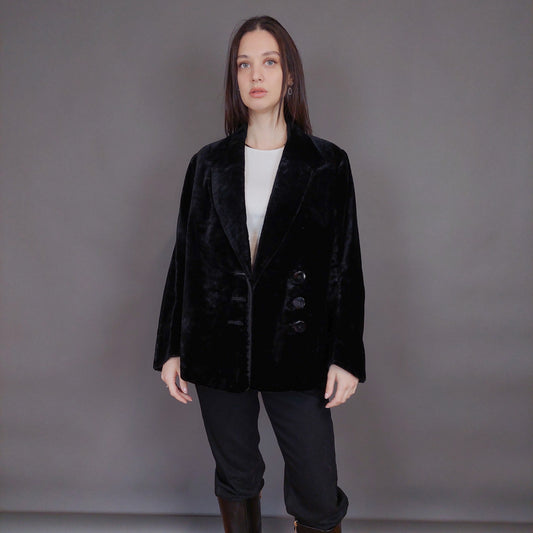 VIN-OUTW-32901 Vintage σακάκι βελουτέ μαύρο S