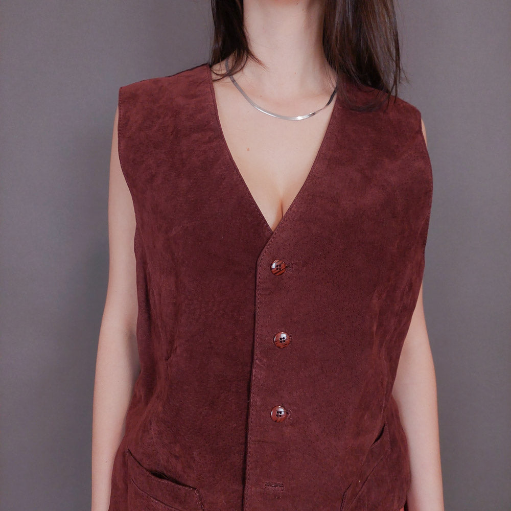 VIN-OUTW-32946 Vintage γιλέκο γυναικείο δερμάτινο σουέντ L