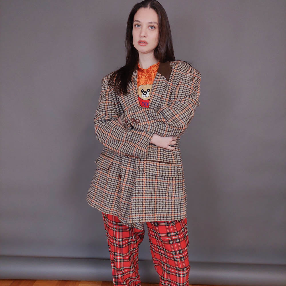 VIN-OUTW-32942 Vintage σακάκι μάλλινο pied de poule L-XL