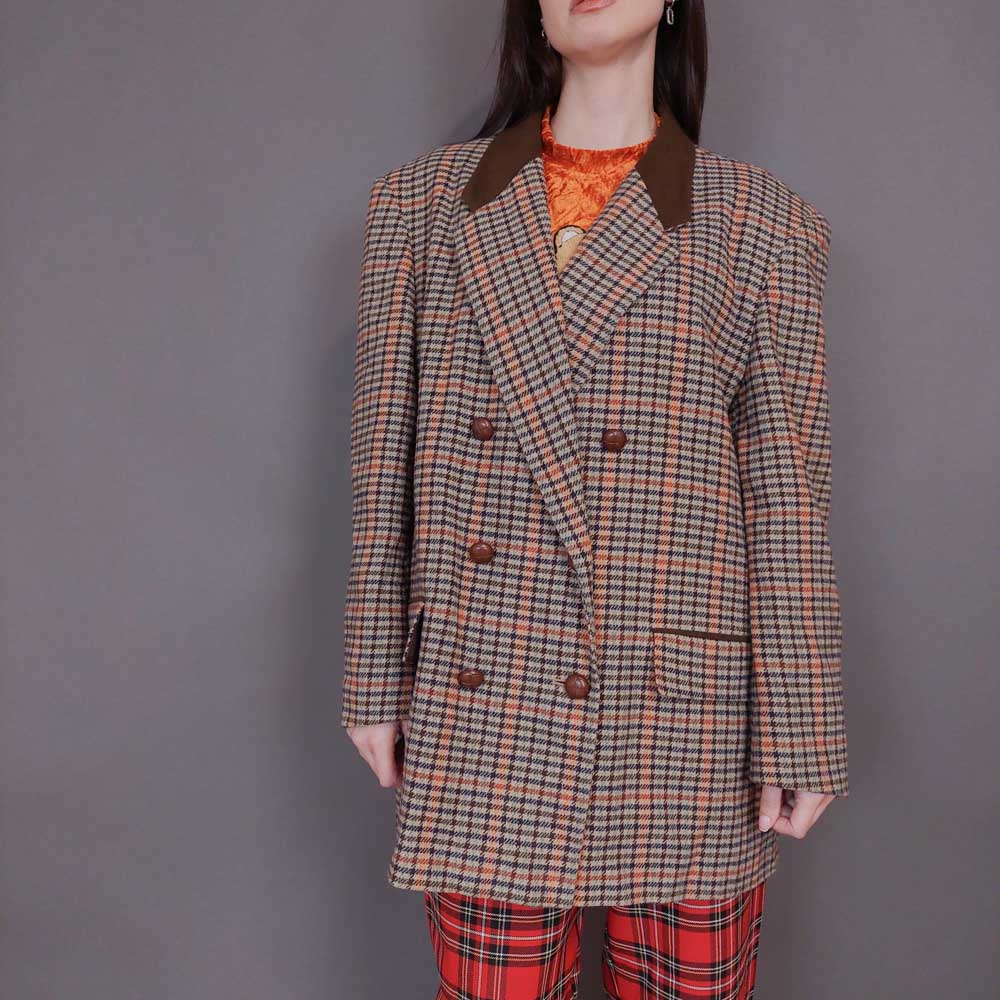 VIN-OUTW-32942 Vintage σακάκι μάλλινο pied de poule L-XL