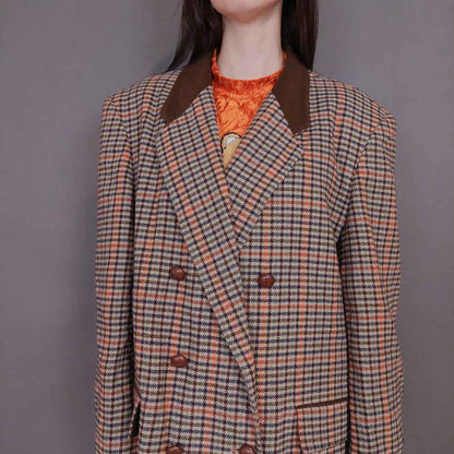 VIN-OUTW-32942 Vintage σακάκι μάλλινο pied de poule L-XL