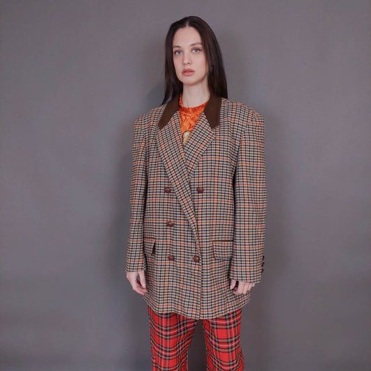 VIN-OUTW-32942 Vintage σακάκι μάλλινο pied de poule L-XL