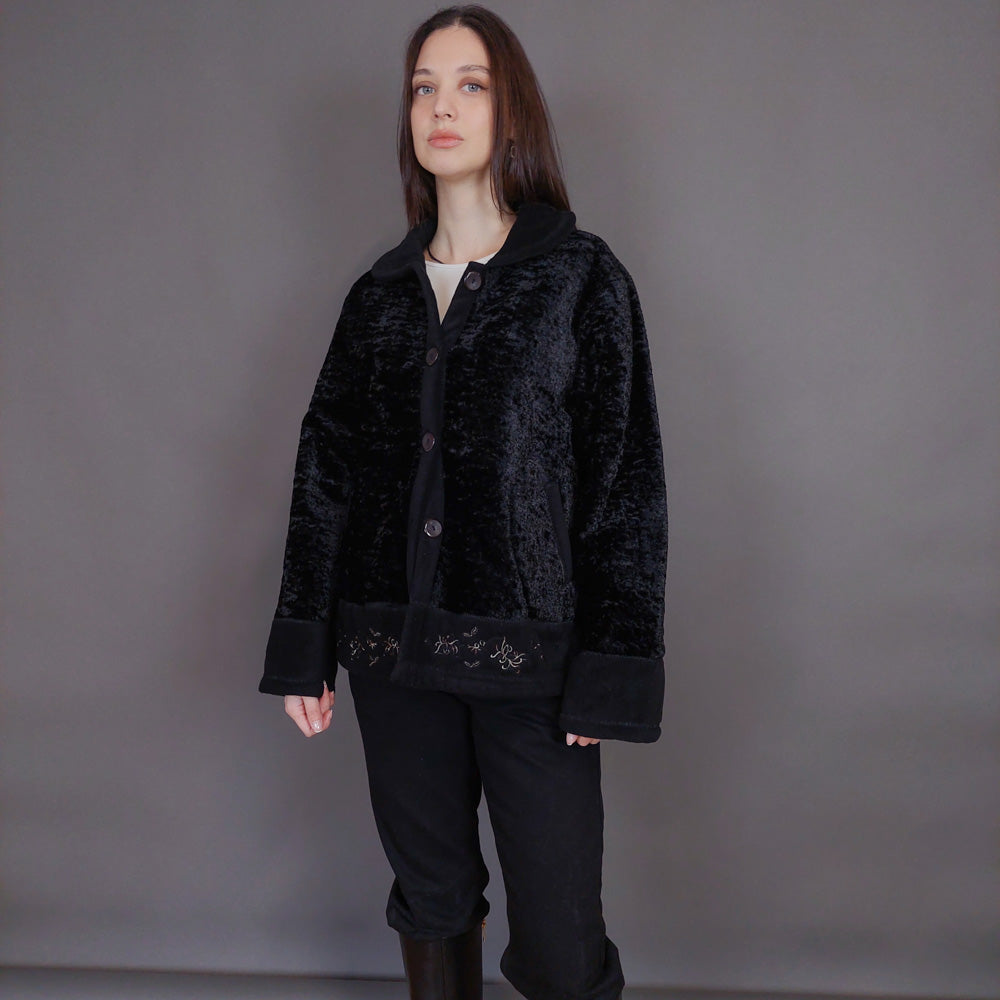 VIN-OUTW-32902 Vintage σακάκι βελουτέ μαύρο L-XL