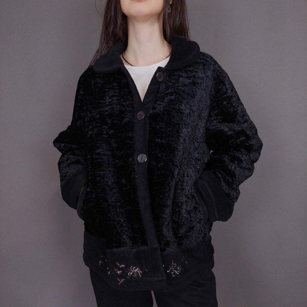 VIN-OUTW-32902 Vintage σακάκι βελουτέ μαύρο L-XL