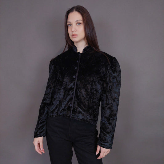 VIN-OUTW-32903 Vintage σακάκι βελουτέ μαύρο M-L