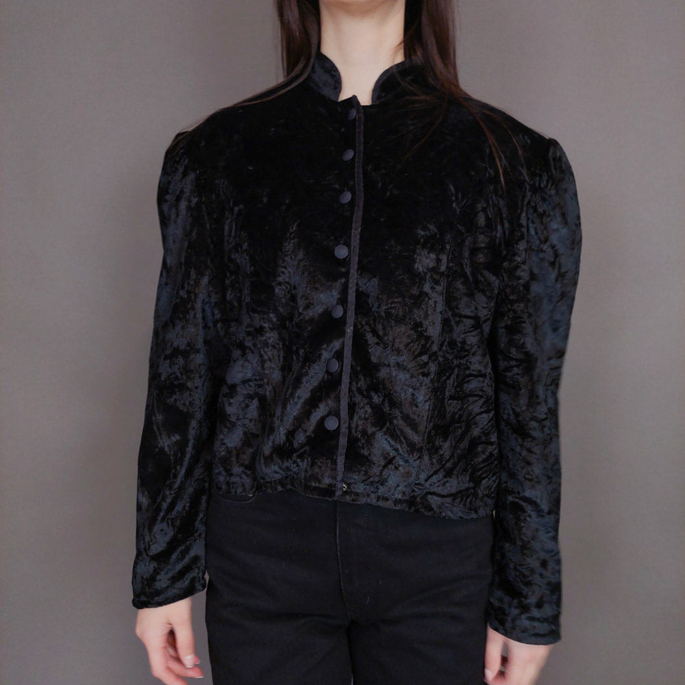 VIN-OUTW-32903 Vintage σακάκι βελουτέ μαύρο M-L