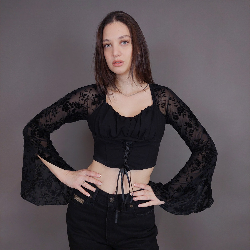 VIN-BLO-32908 Vintage τοπ με βελουτέ λεπτομέρειες S