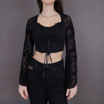 VIN-BLO-32908 Vintage τοπ με βελουτέ λεπτομέρειες S