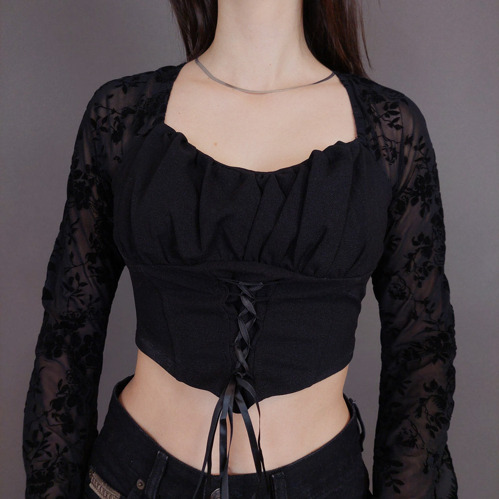 VIN-BLO-32908 Vintage τοπ με βελουτέ λεπτομέρειες S