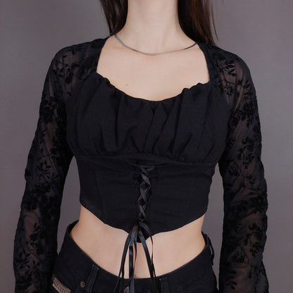 VIN-BLO-32908 Vintage τοπ με βελουτέ λεπτομέρειες S