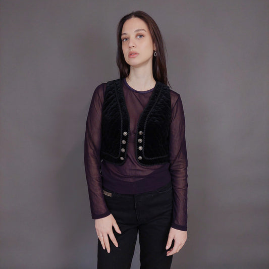 VIN-OUTW-32910 Vintage γιλέκο βελουτέ boho style XS