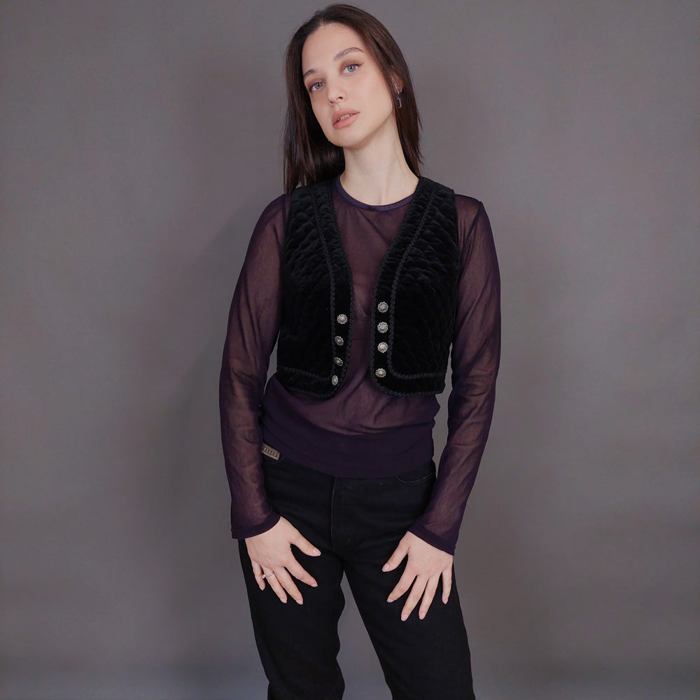 VIN-OUTW-32910 Vintage γιλέκο βελουτέ boho style XS