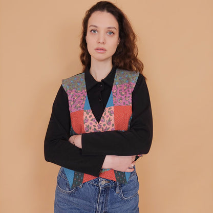 VIN-OUTW-34532 Vintage υφασμάτινο φλοράλ γιλέκο L