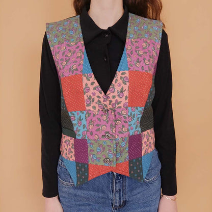 VIN-OUTW-34532 Vintage υφασμάτινο φλοράλ γιλέκο L