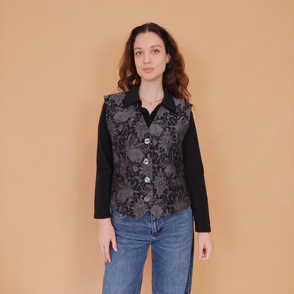 VIN-OUTW-34537 Vintage υφασμάτινο εμπριμέ γιλέκο M-L