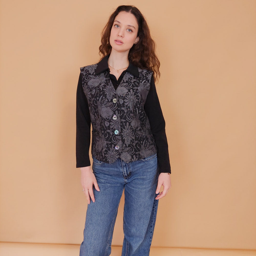 VIN-OUTW-34537 Vintage υφασμάτινο εμπριμέ γιλέκο M-L