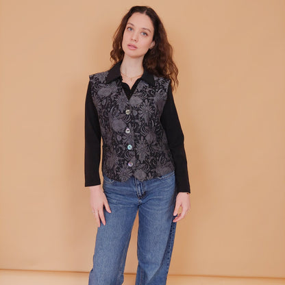 VIN-OUTW-34537 Vintage υφασμάτινο εμπριμέ γιλέκο M-L