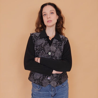 VIN-OUTW-34537 Vintage υφασμάτινο εμπριμέ γιλέκο M-L