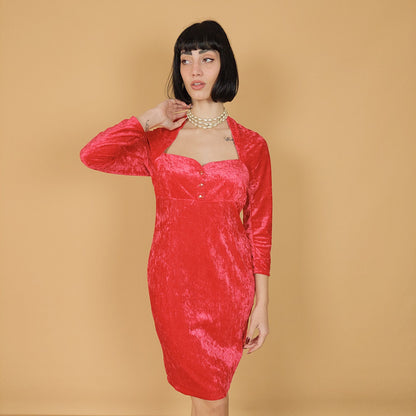 VIN-DR-25874 Vintage φόρεμα βελούδινο κόκκινο S-M