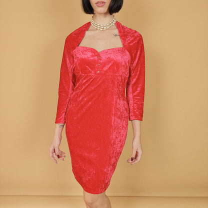 VIN-DR-25874 Vintage φόρεμα βελούδινο κόκκινο S-M