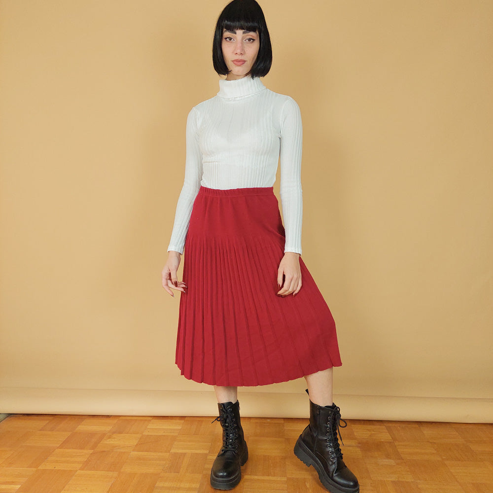 VIN-SKI-25861 Vintage φούστα πλισέ κόκκινο L-XL