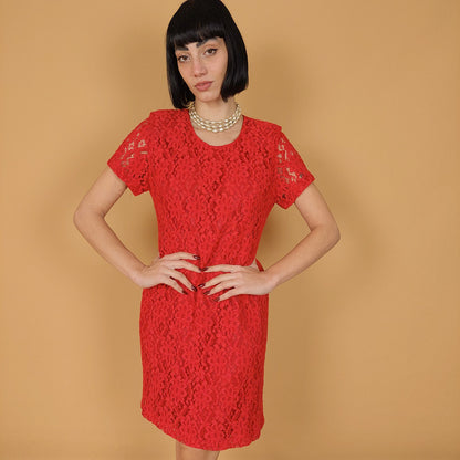VIN-DR-25878 Vintage φόρεμα δαντέλα κόκκινο S