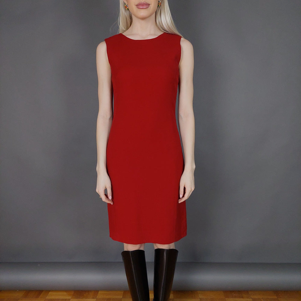 VIN-DR-26011 Vintage μάλλινο φόρεμα αμάνικο κόκκινο S