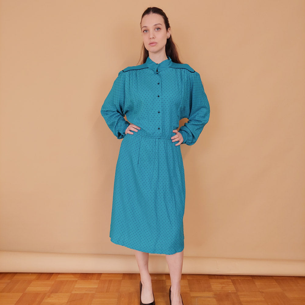 VIN-DR-34569 Vintage φόρεμα πετρόλ Betty Barclay L-XL