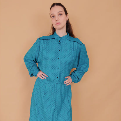 VIN-DR-34570 Vintage φόρεμα πετρόλ Betty Barclay L-XL
