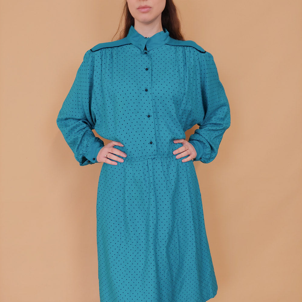 VIN-DR-34570 Vintage φόρεμα πετρόλ Betty Barclay L-XL
