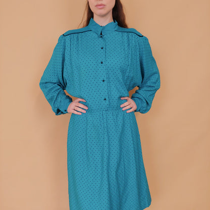VIN-DR-34570 Vintage φόρεμα πετρόλ Betty Barclay L-XL