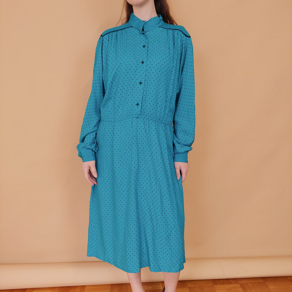 VIN-DR-34570 Vintage φόρεμα πετρόλ Betty Barclay L-XL