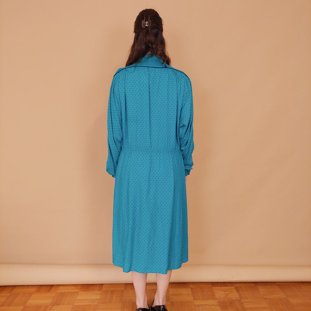 VIN-DR-34570 Vintage φόρεμα πετρόλ Betty Barclay L-XL