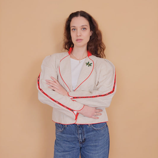 VIN-OUTW-34544 Vintage σακάκι λινό trachten S-M