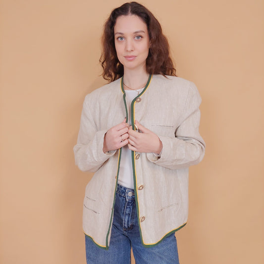 VIN-OUTW-34545 Vintage σακάκι λινό trachten M-L