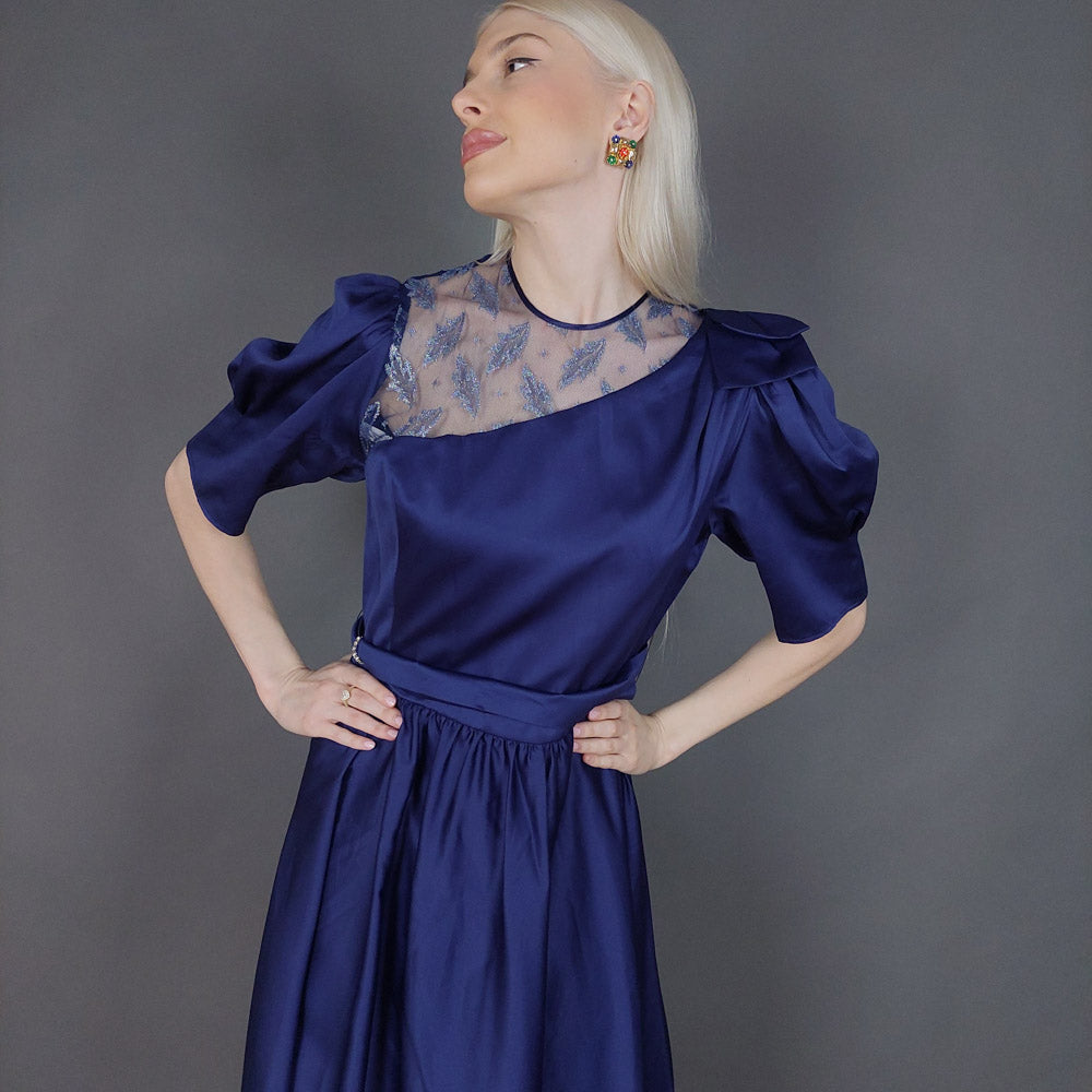 VIN-DR-26030 Vintage φόρεμα μπλε σκούρο M-L